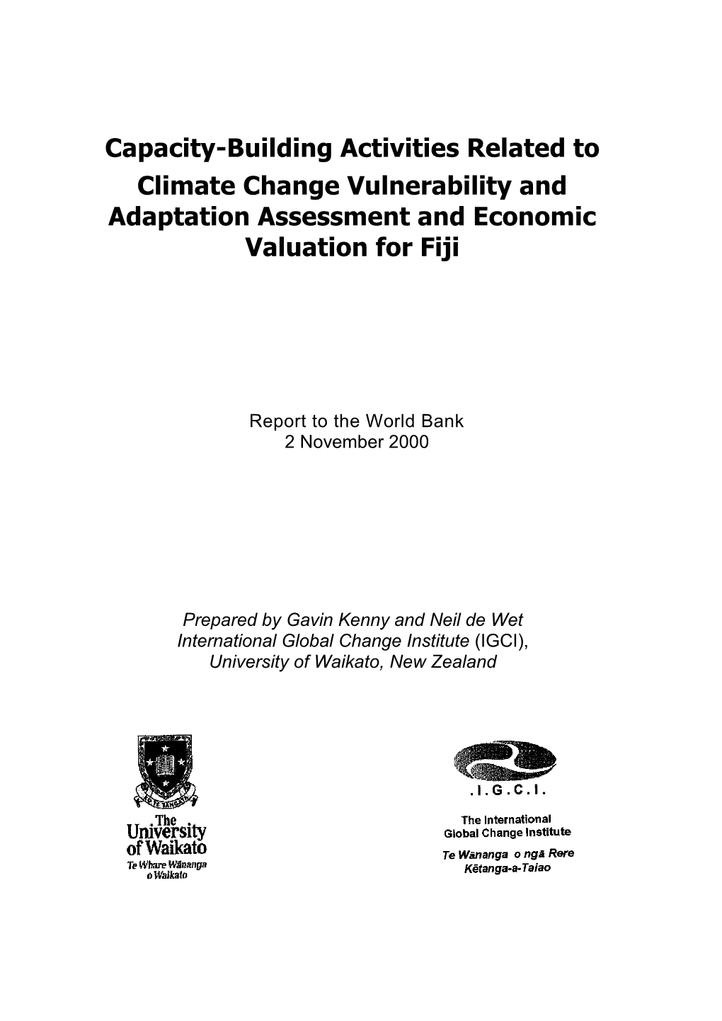Capacity-Building Activities Related to Climate Change Vulnerability and Adaptation Assessment and Economic Valuation for Fiji