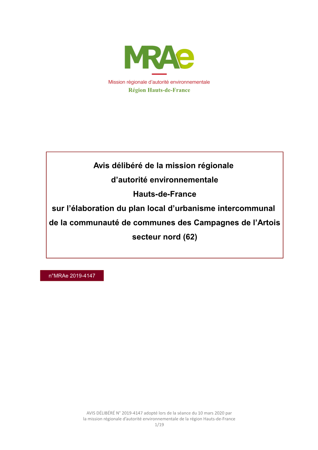 Avis Délibéré De La Mission Régionale