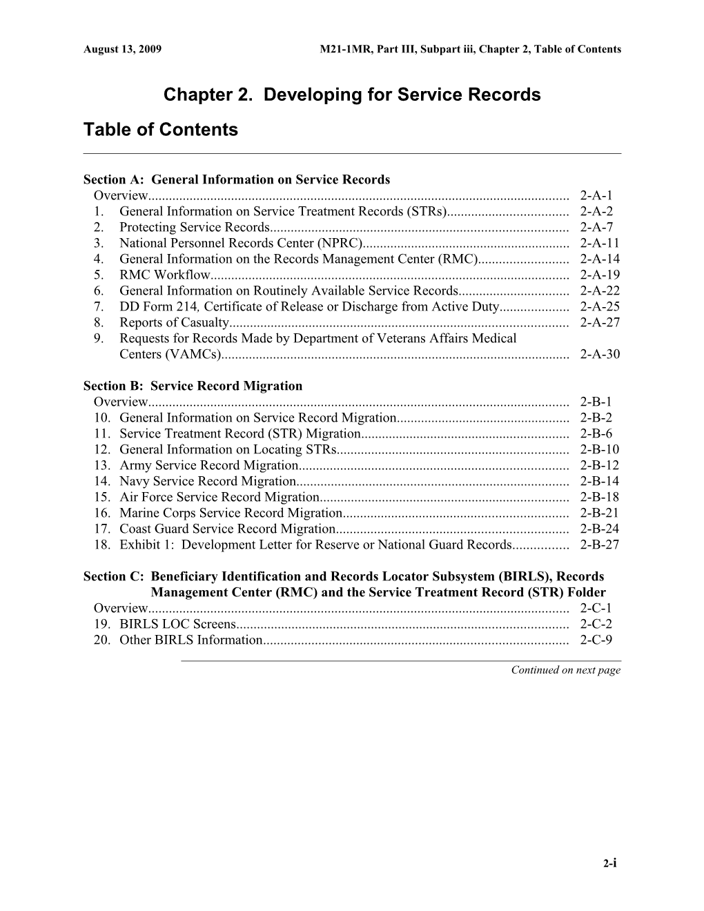 Chapter 2 Developing for Service Records - Table of Contents