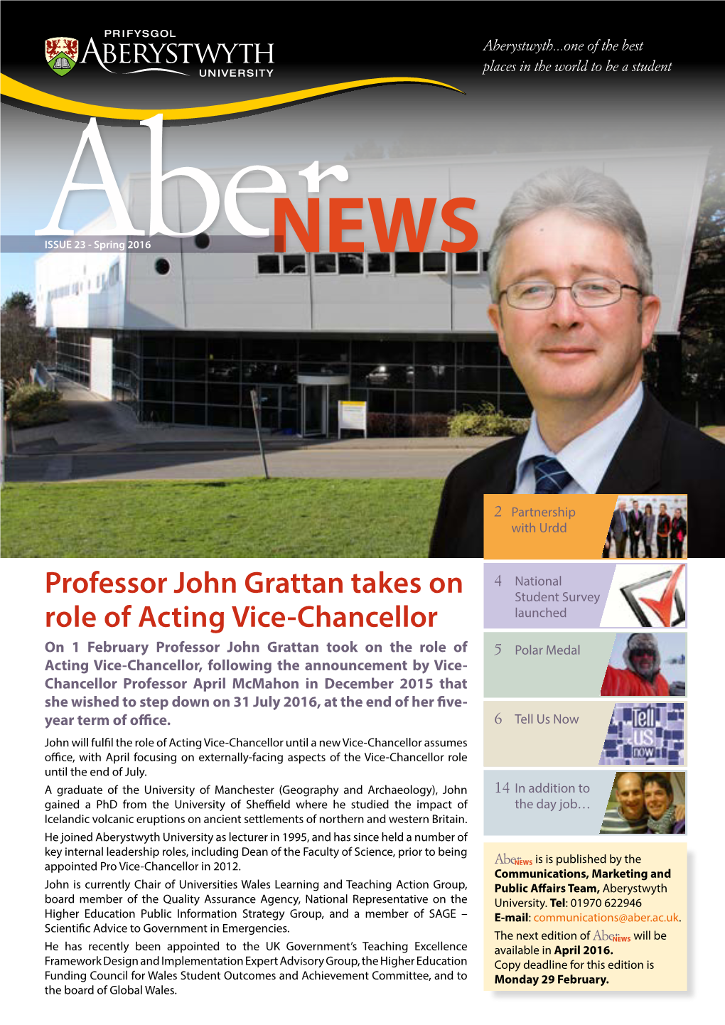 Professor John Grattan Takes on Role of Acting Vice-Chancellor