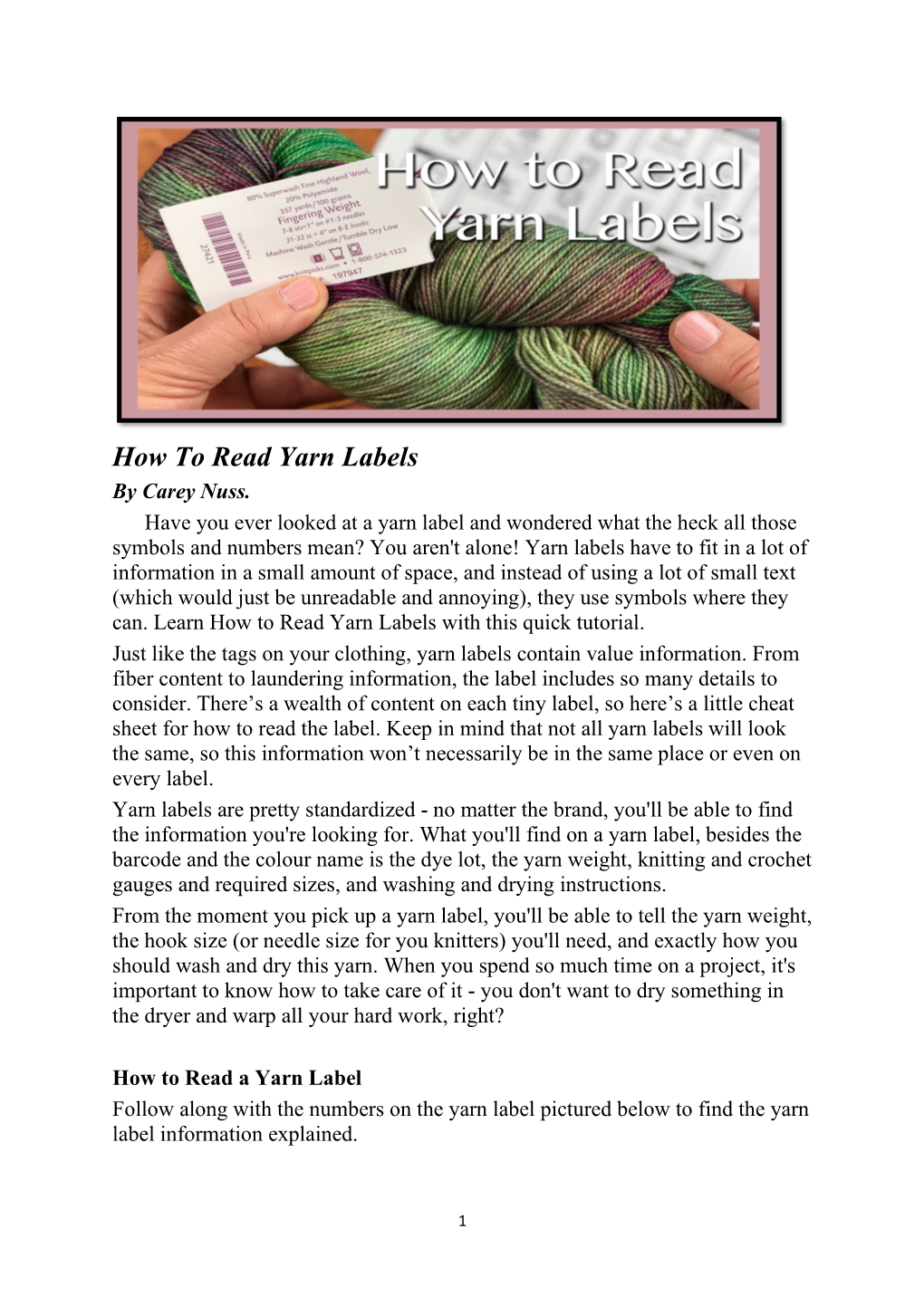 How to Read Yarn Labels by Carey Nuss