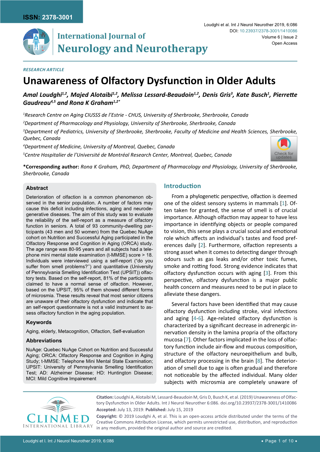 Unawareness of Olfactory Dysfunction in Older Adults