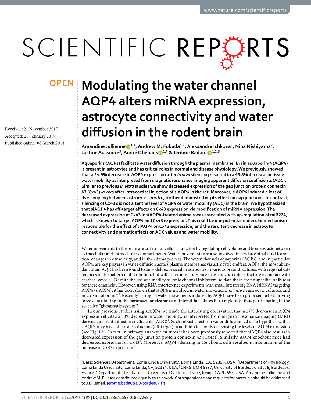 Modulating the Water Channel AQP4 Alters Mirna Expression, Astrocyte