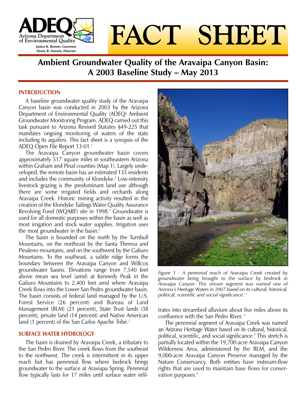 Aravaipa Groundwater Quality Fact Sheet