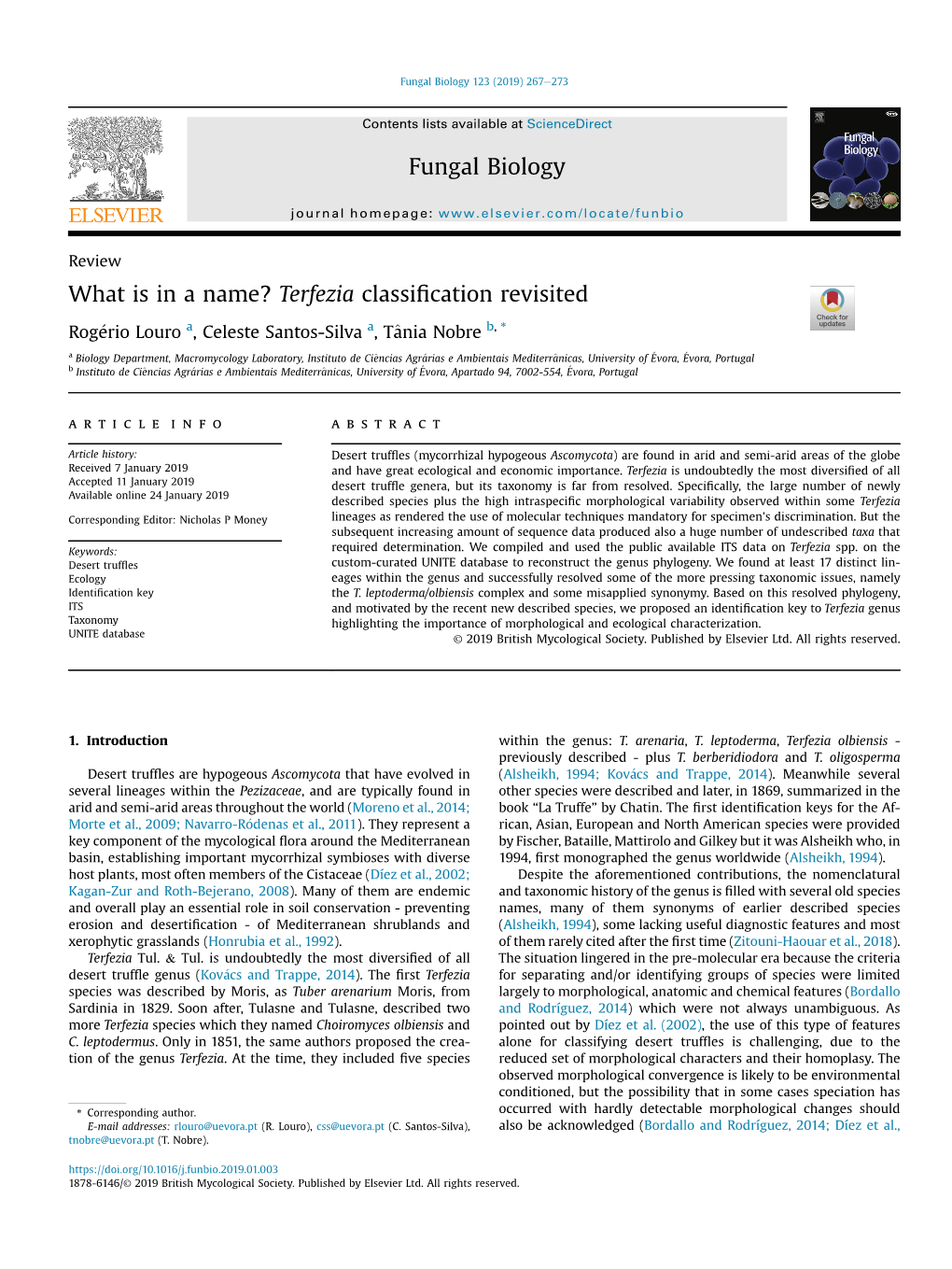 What Is in a Name? Terfezia Classification Revisited Fungal Biology