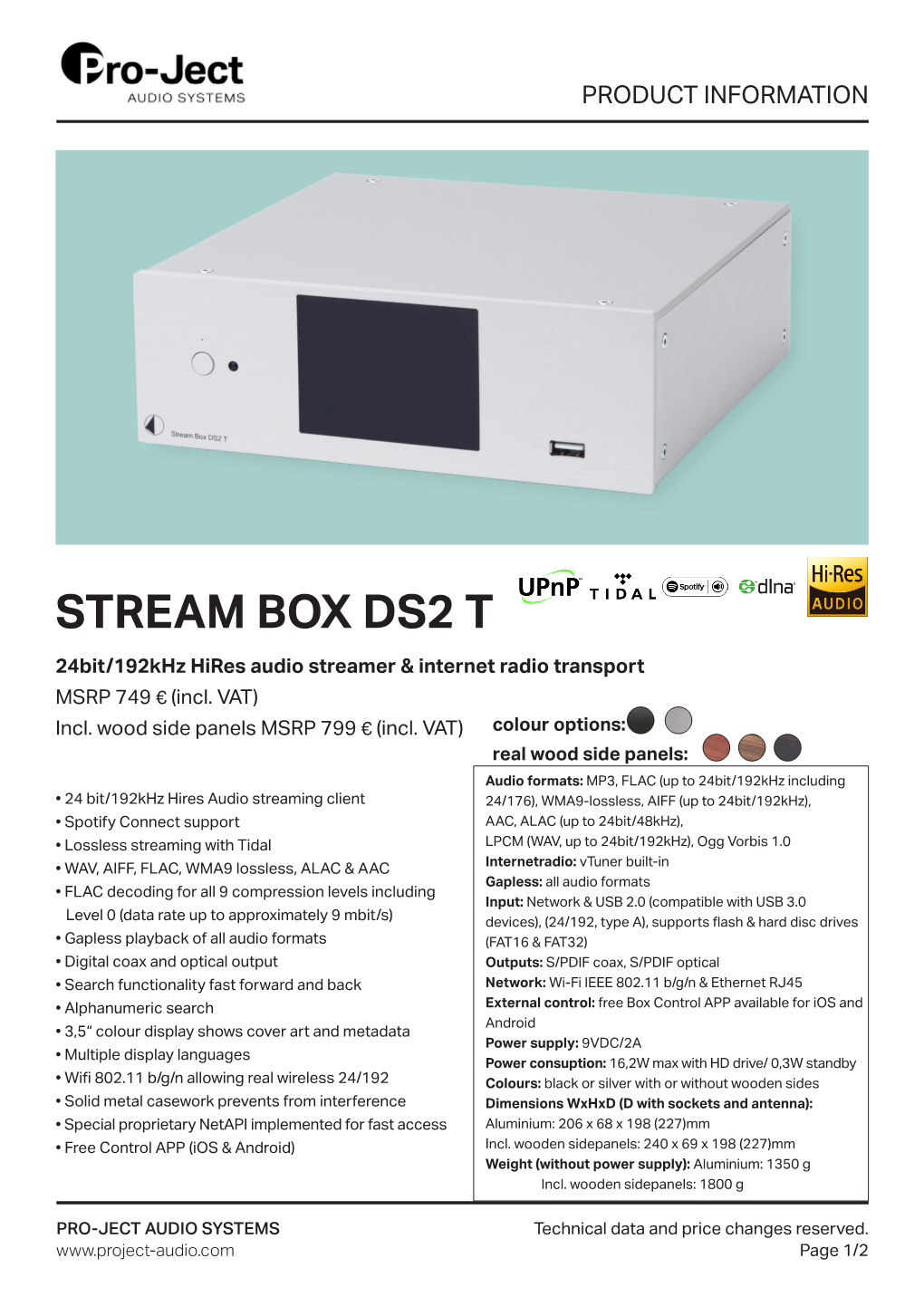 STREAM BOX DS2 T 24Bit/192Khz Hires Audio Streamer & Internet Radio Transport MSRP 749 € (Incl