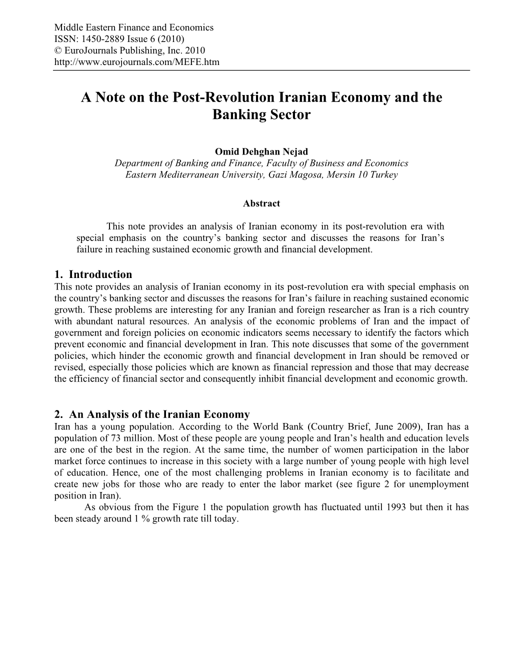 A Note on the Post-Revolution Iranian Economy and the Banking Sector