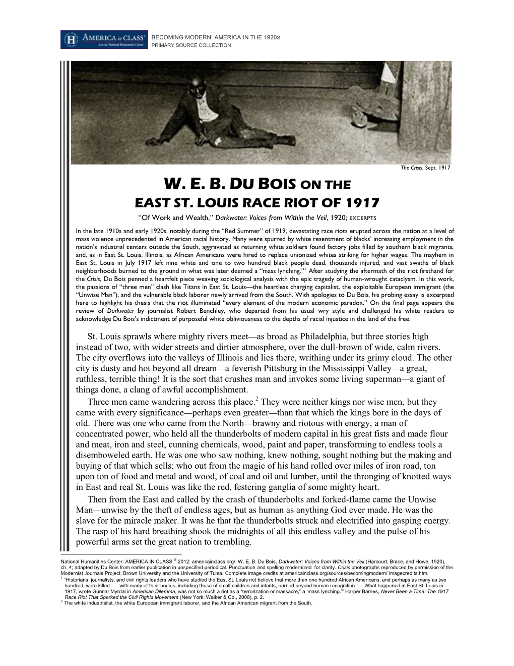 WEB Du Bois on the 1917 East St. Louis Race Riot