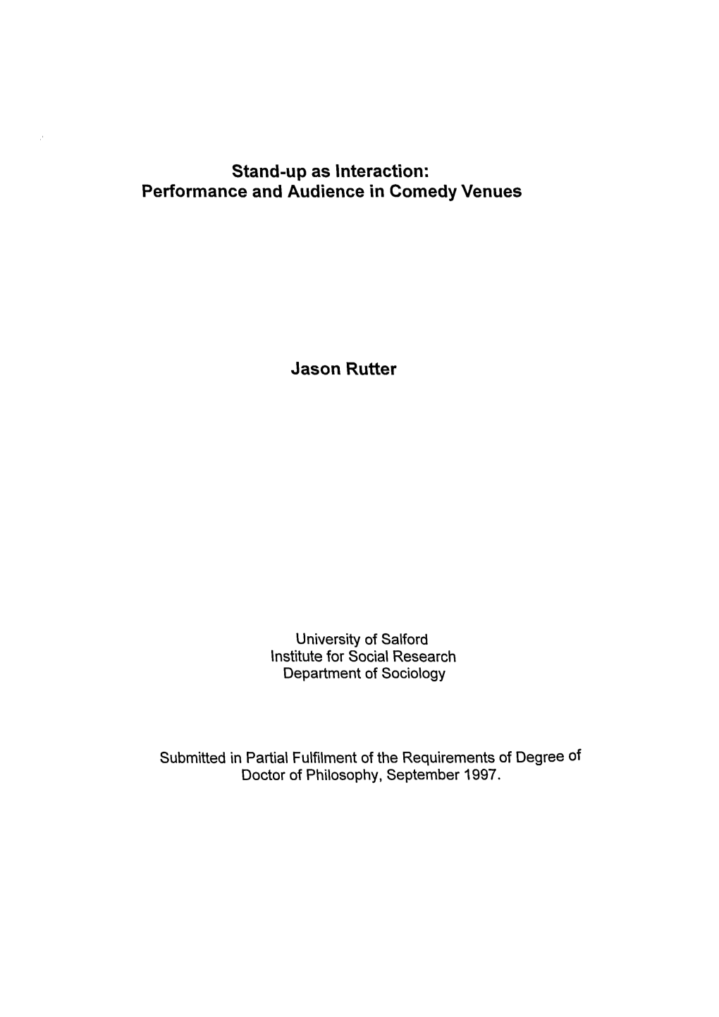 Stand-Up As Interaction: Performance and Audience in Comedy Venues