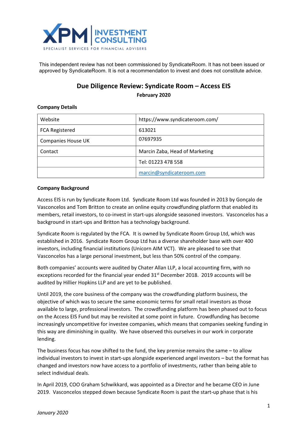 Due Diligence Review: Syndicate Room – Access EIS February 2020