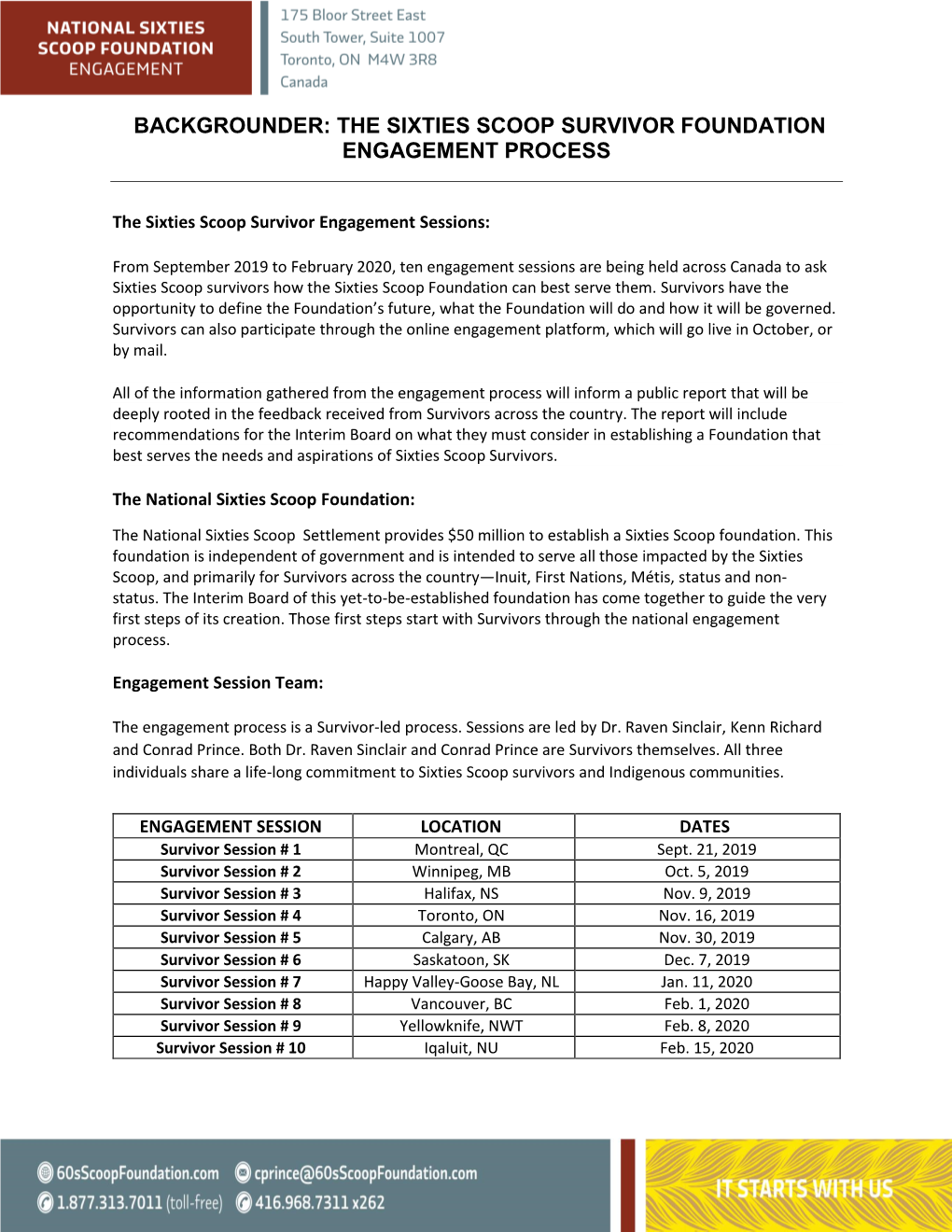 Backgrounder: the Sixties Scoop Survivor Foundation Engagement Process