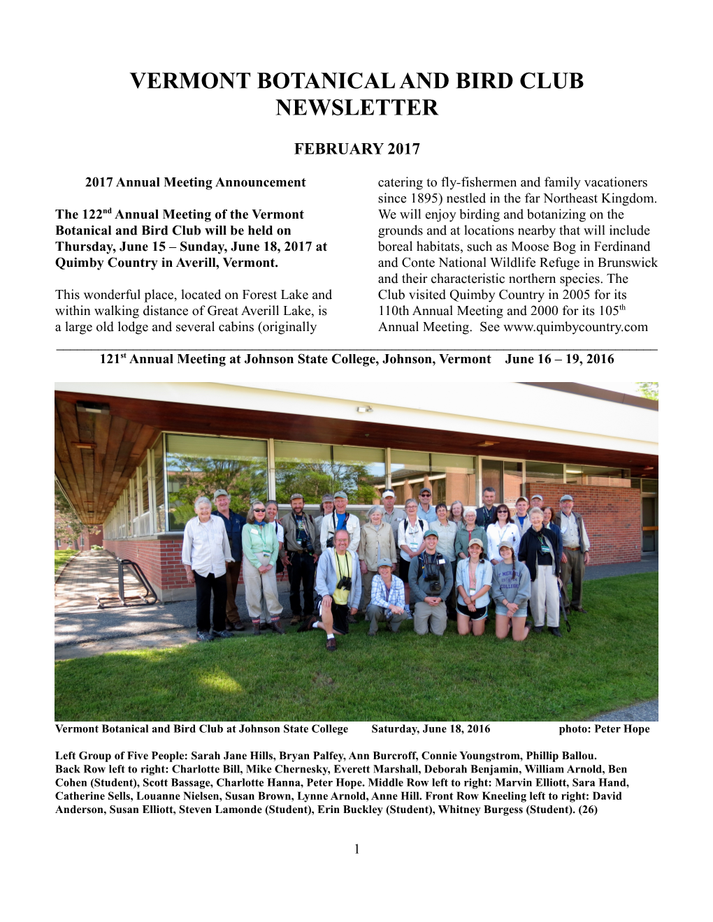 Vermont Botanical and Bird Club Newsletter