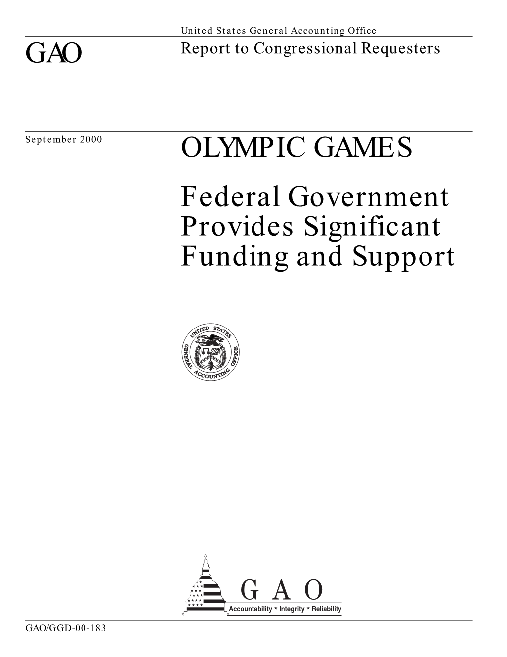 GGD-00-183 Olympic Games: Federal Government Provides Significant