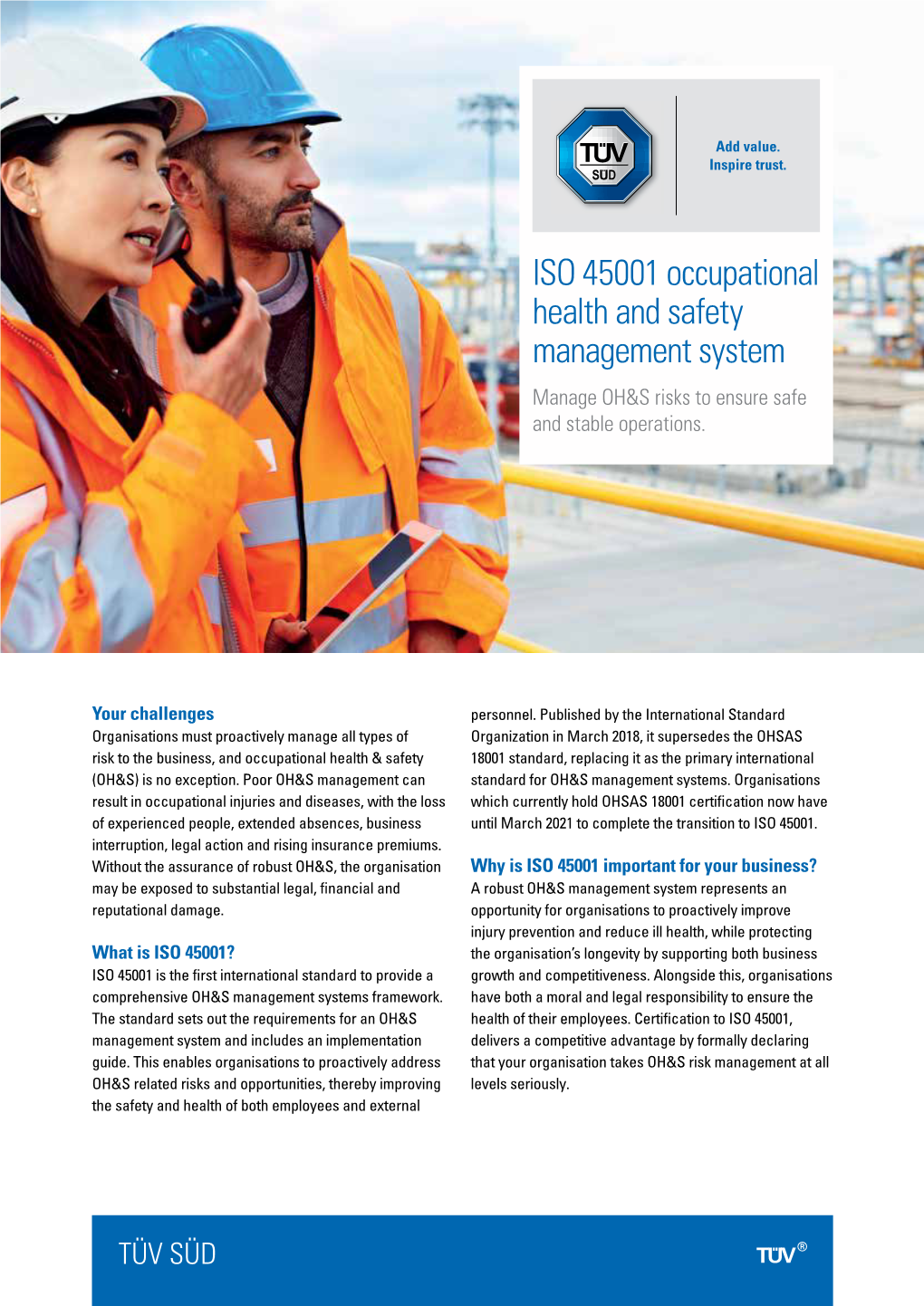 ISO 45001 Occupational Health and Safety Management System Manage OH&S Risks to Ensure Safe and Stable Operations