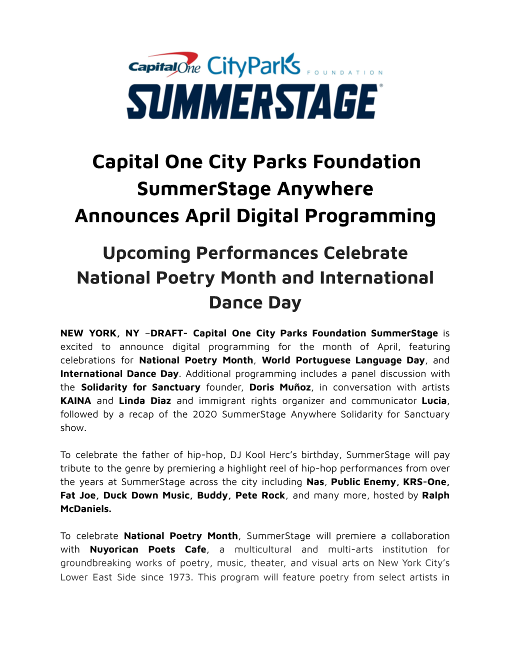 Summerstage 3 30 21 Press Release