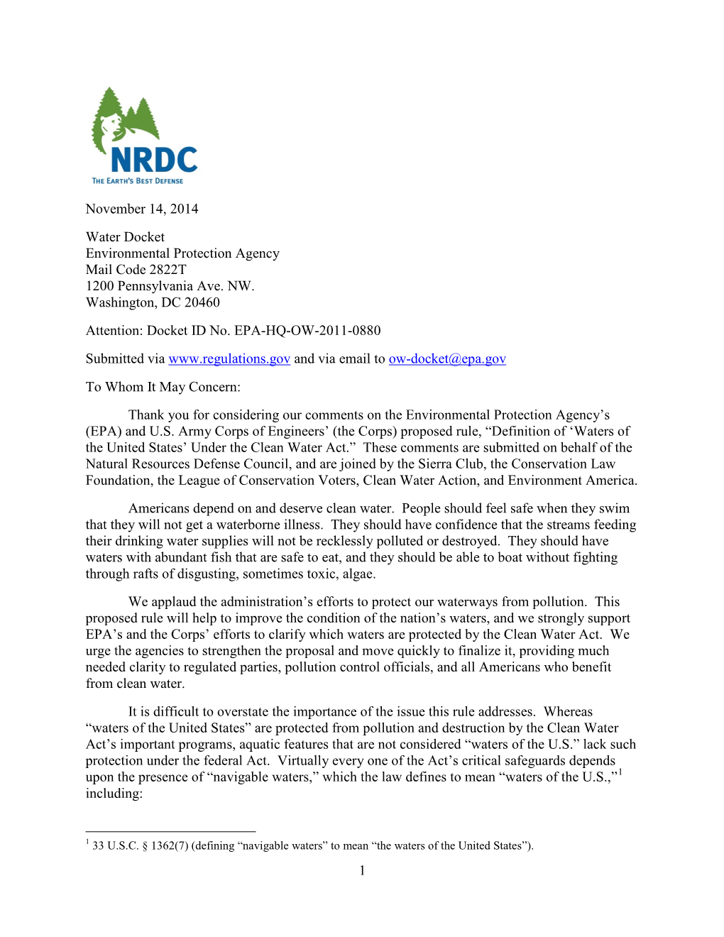 NRDC Comments for Proposed Clean Water Protection Rule (PDF)