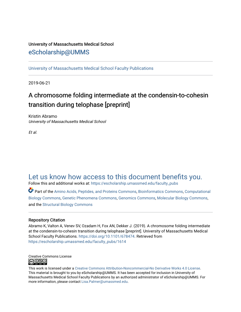 A Chromosome Folding Intermediate at the Condensin-To-Cohesin Transition During Telophase [Preprint]