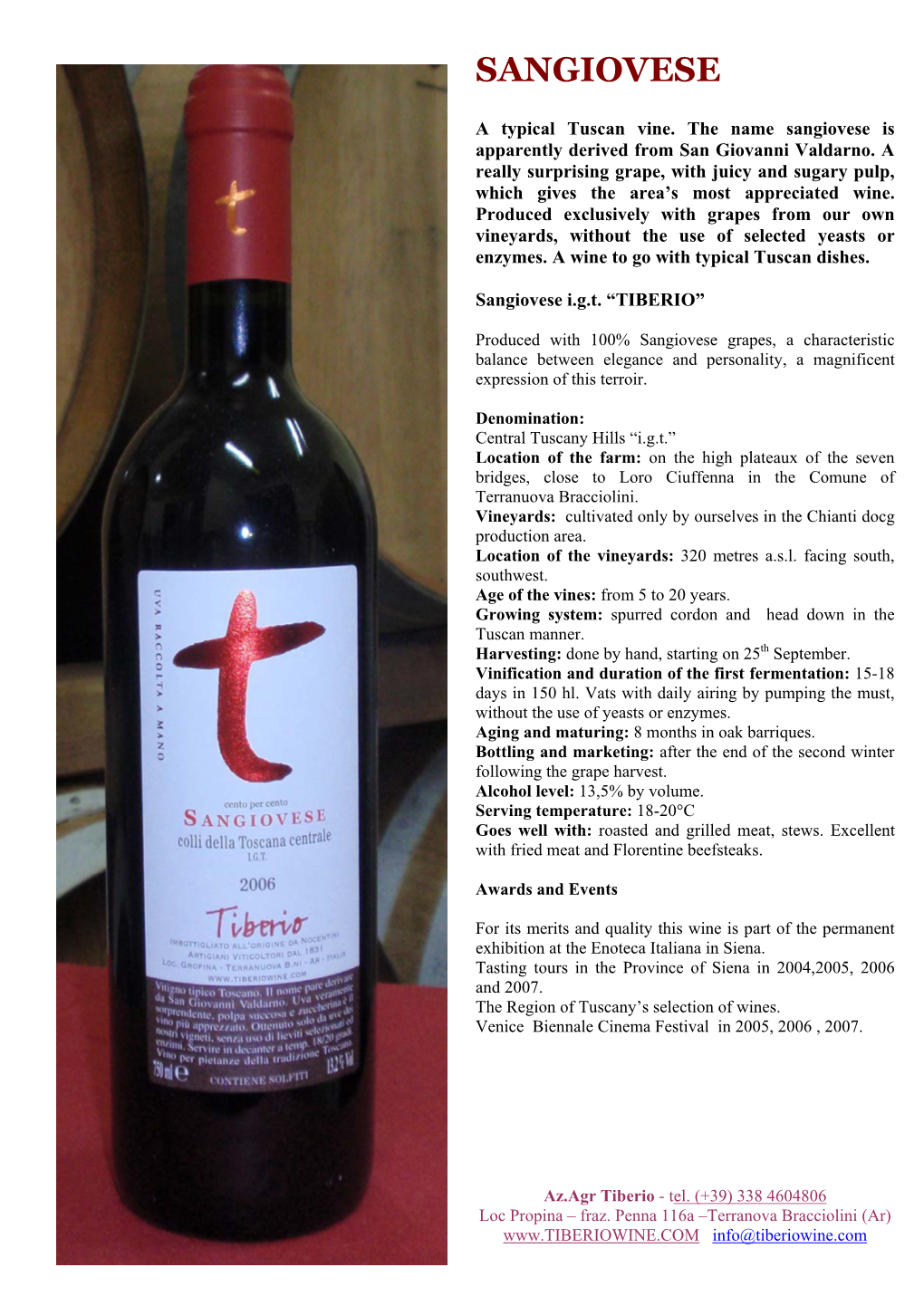 Tiberio Wines Tech Sheets