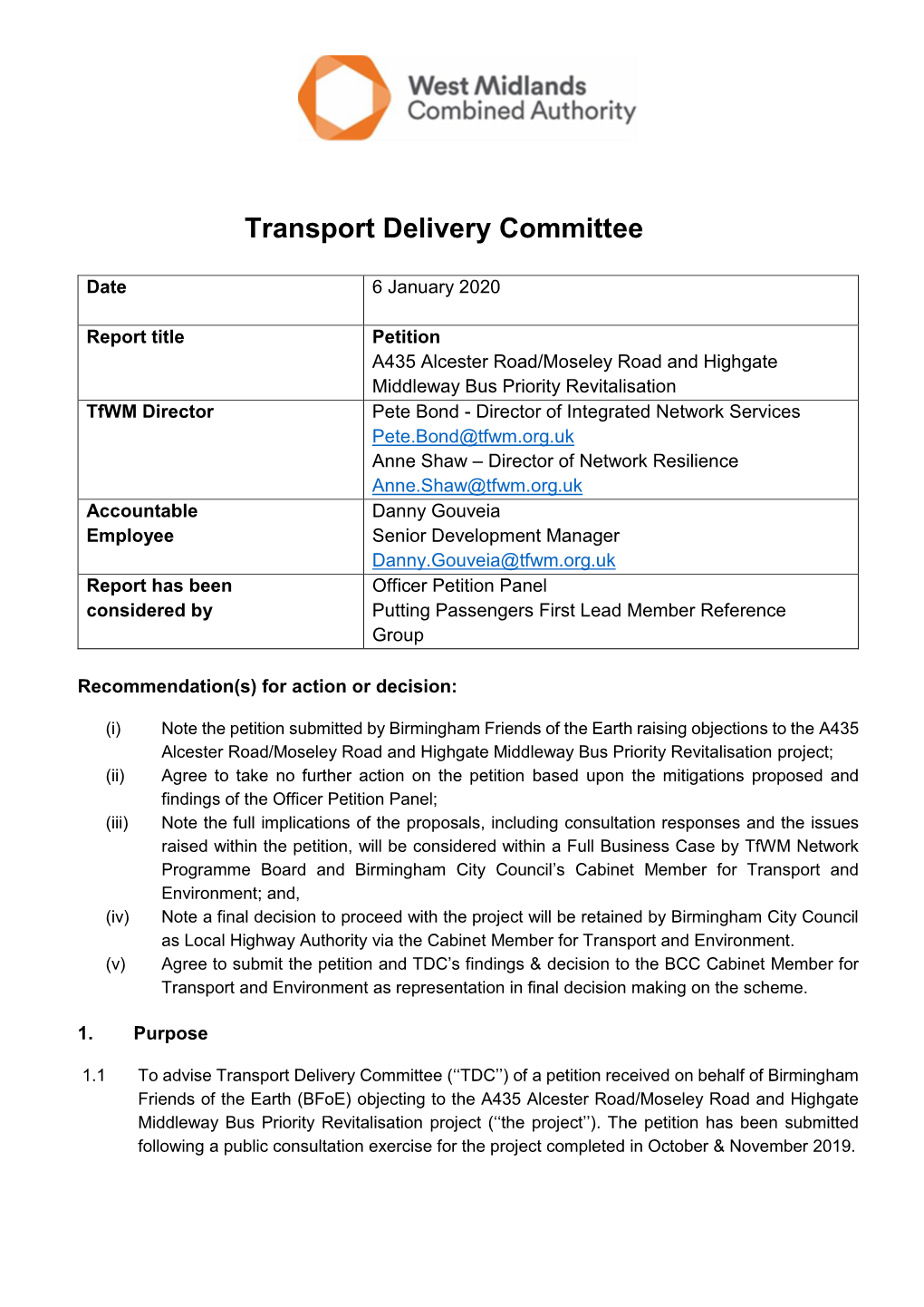 Transport Delivery Committee