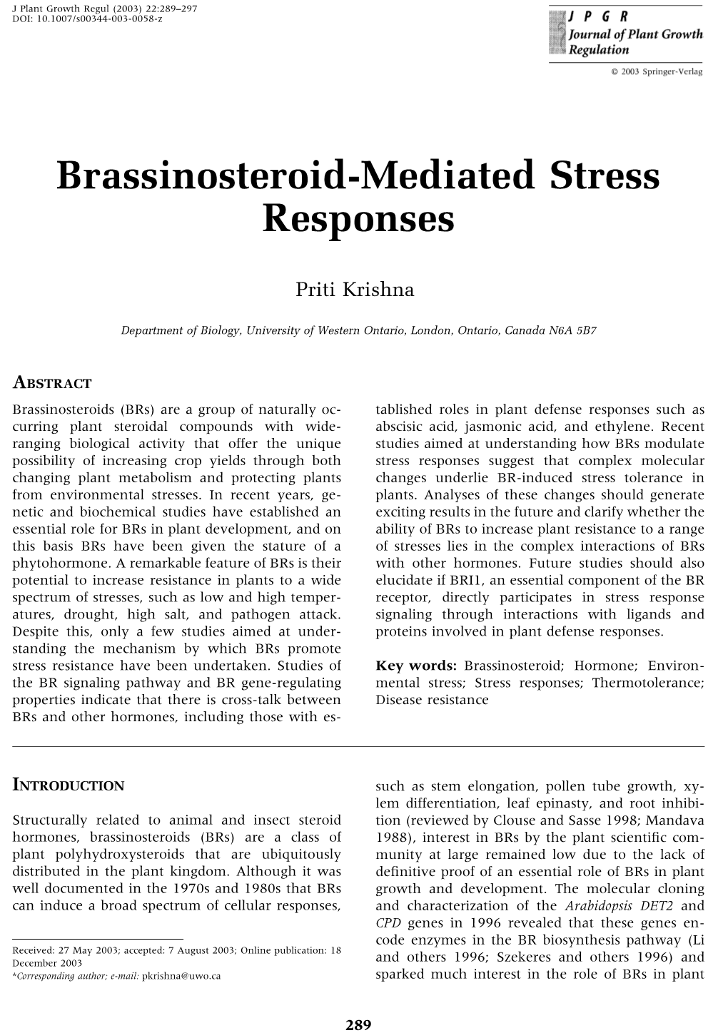 Brassinosteroid-Mediated Stress Responses