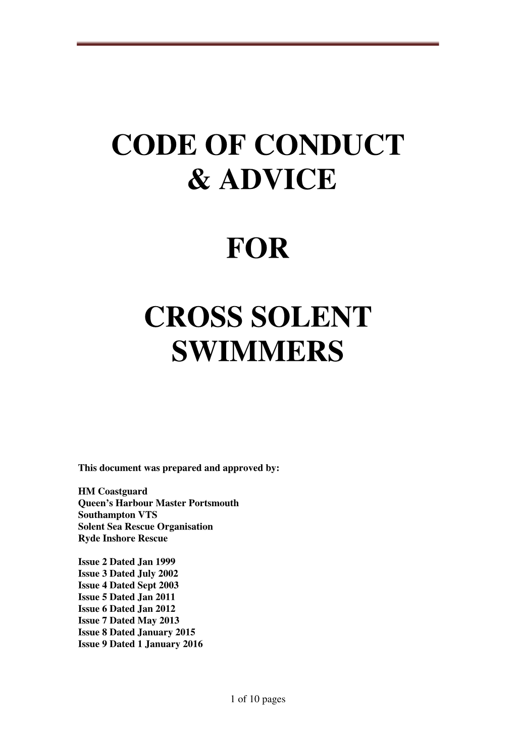 Code of Conduct & Advice for Cross Solent Swimmers