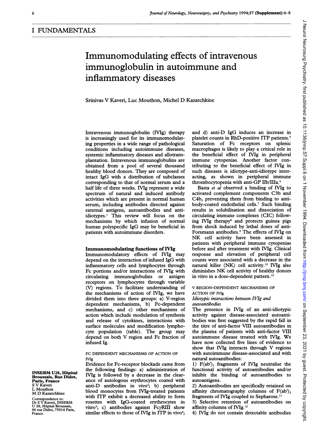 Immunomodulating Effects of Intravenous Immunoglobulin in Autoimmune and Inflammatory Diseases