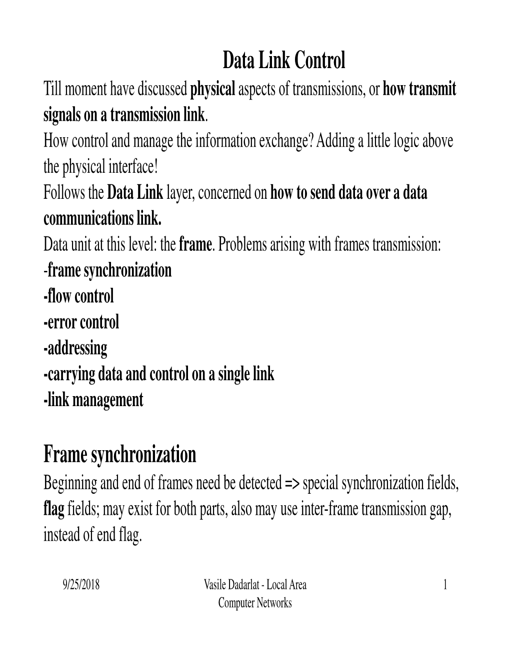 Data Link Control Frame Synchronization