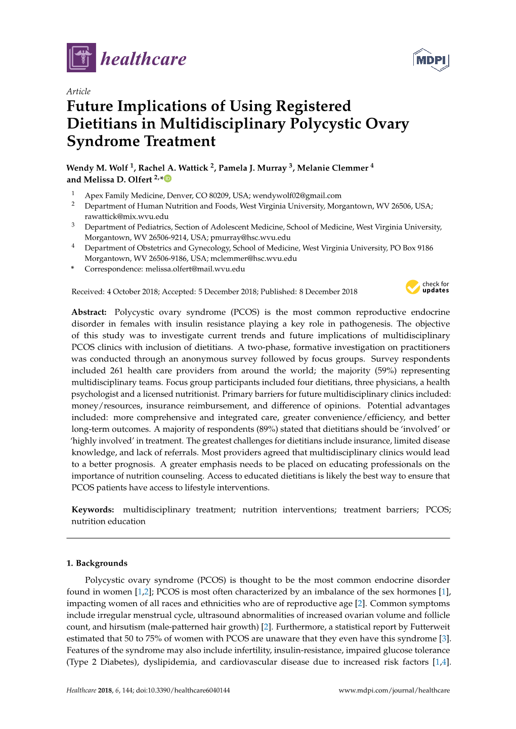 Future Implications of Using Registered Dietitians in Multidisciplinary Polycystic Ovary Syndrome Treatment