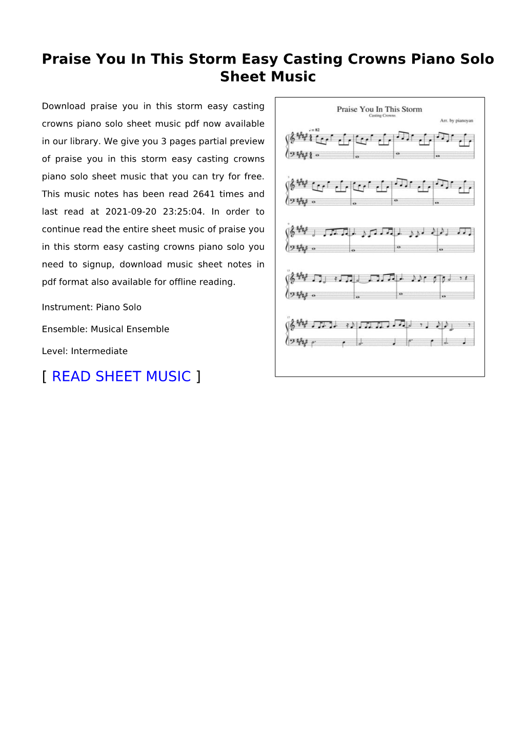 Praise You in This Storm Easy Casting Crowns Piano Solo Sheet Music