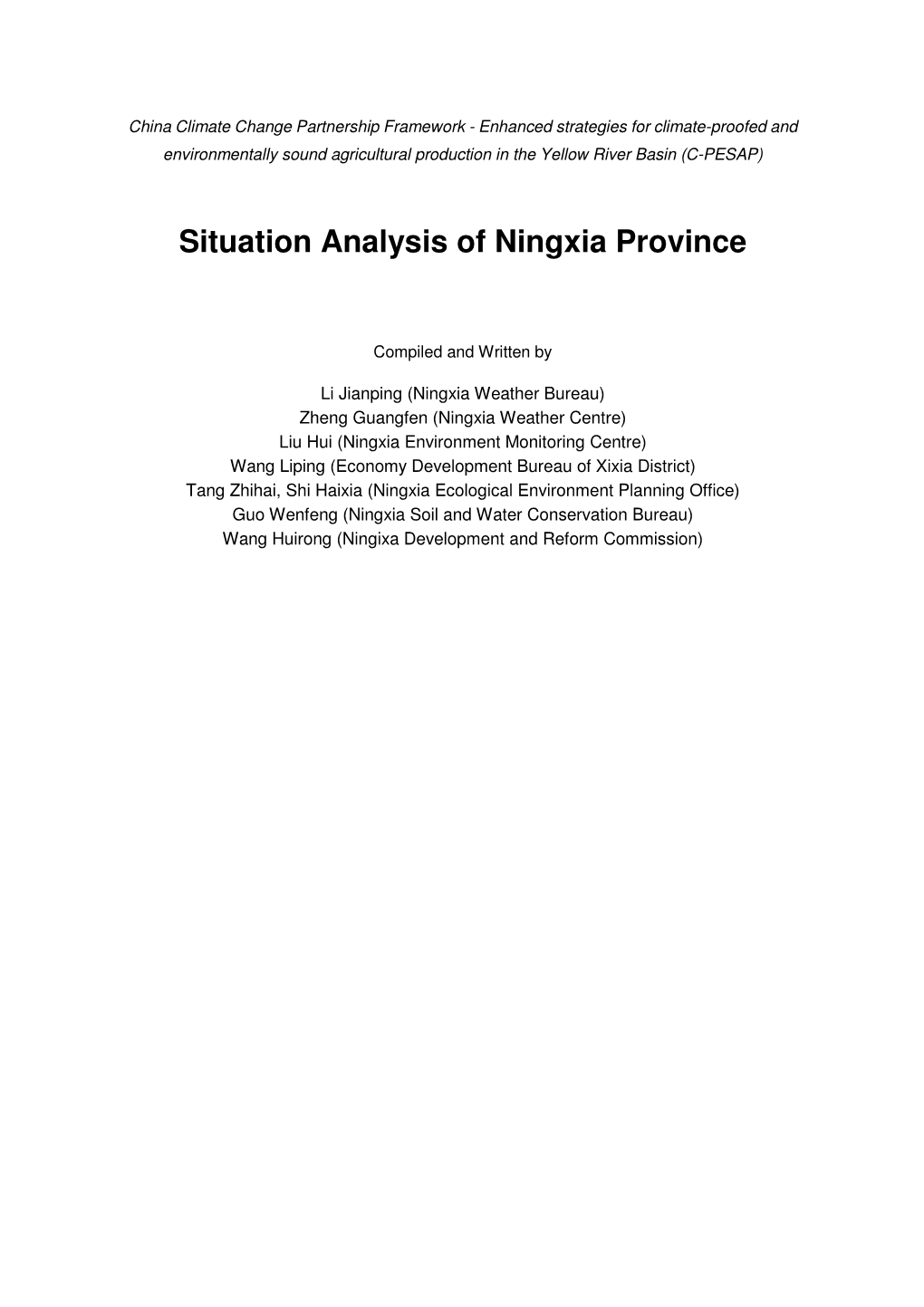 Situation Analysis of Ningxia Province