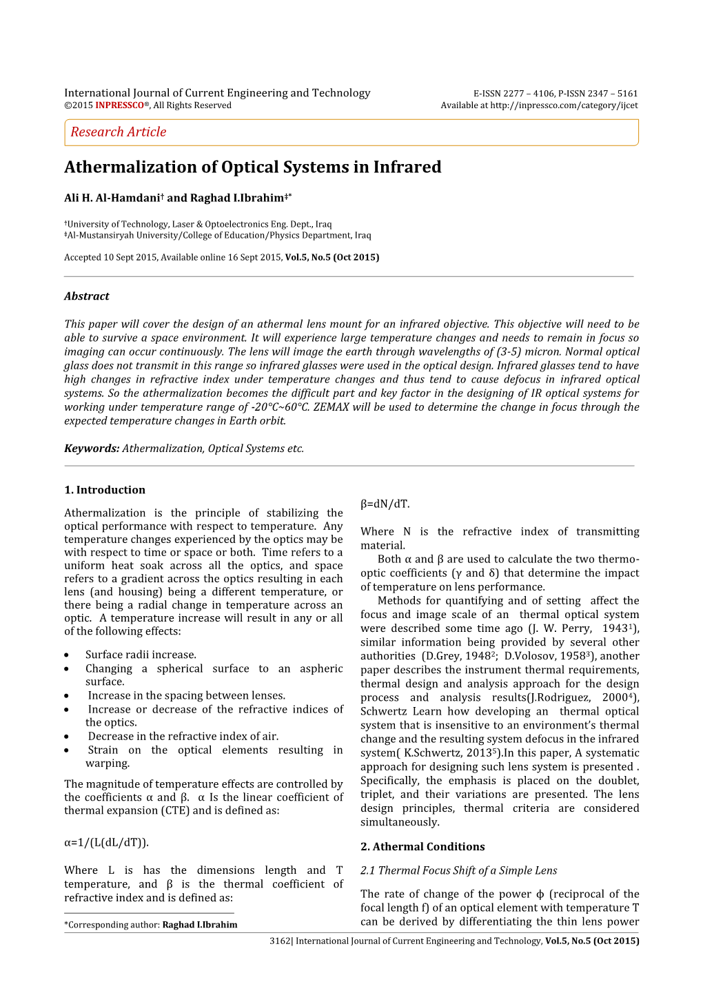 Athermalization of Optical Systems in Infrared