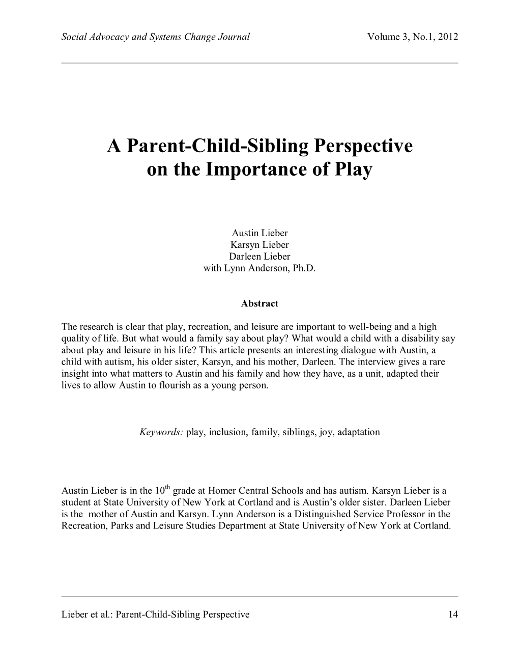 A Parent-Child-Sibling Perspective on the Importance of Play