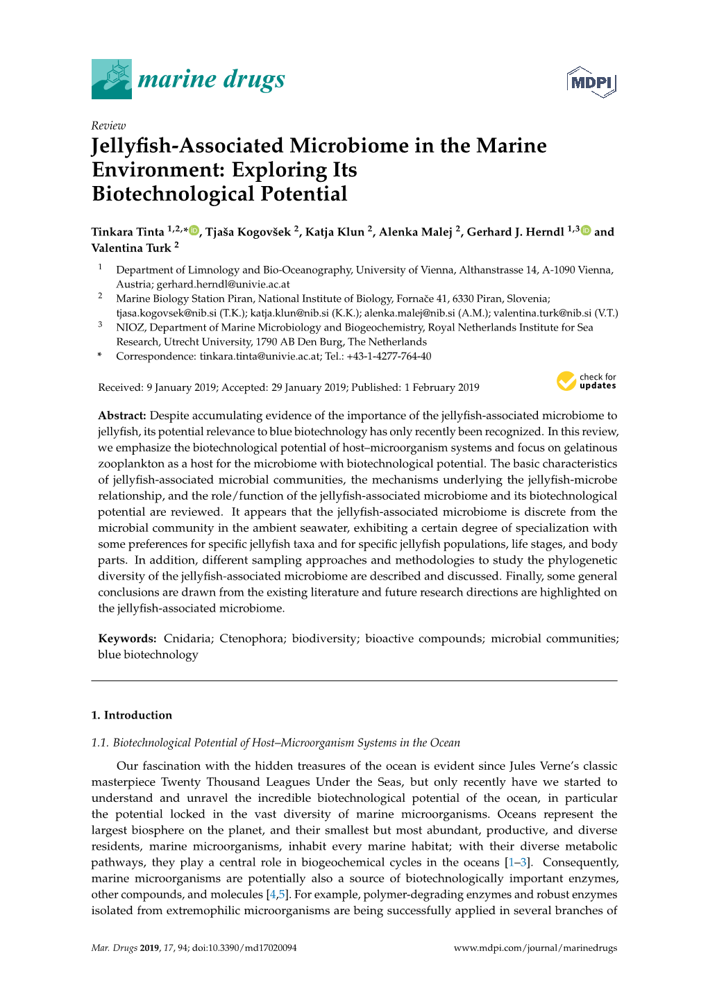 Jellyfish-Associated Microbiome in the Marine Environment: Exploring Its