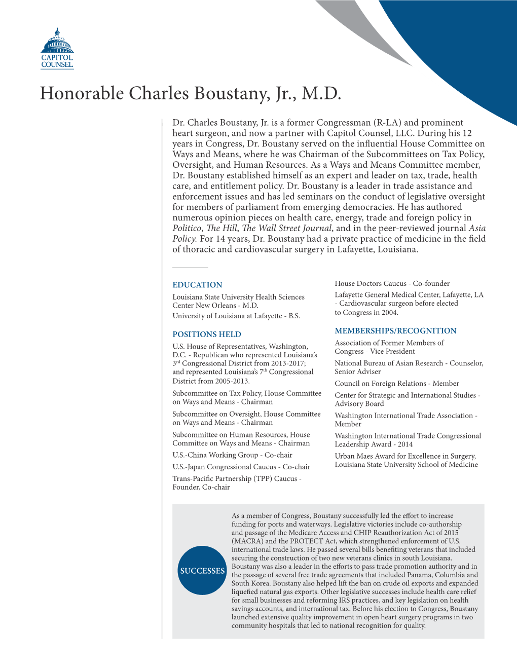 Honorable Charles Boustany, Jr., M.D