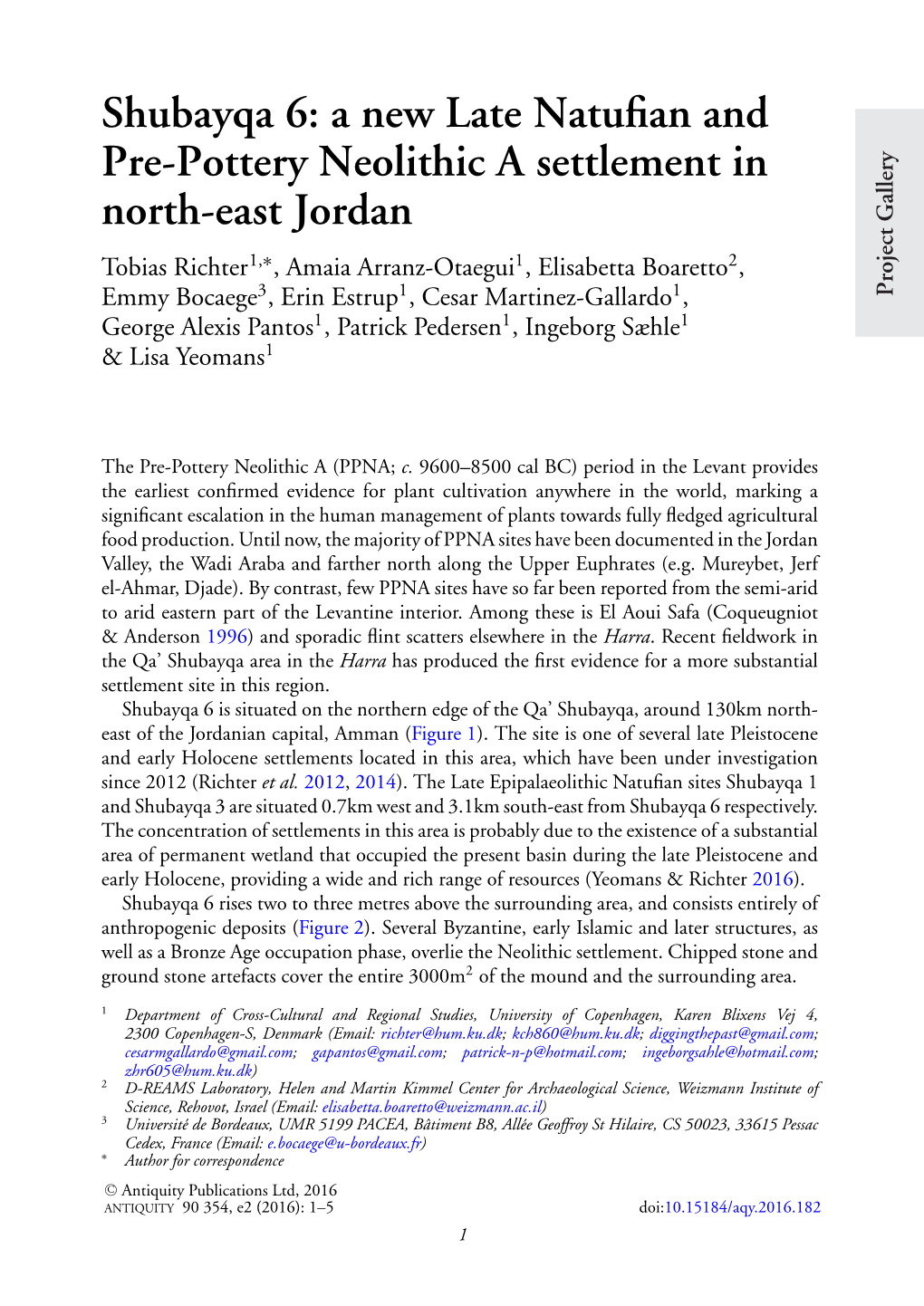 Shubayqa 6: a New Late Natufian and Pre-Pottery Neolithic a Settlement In