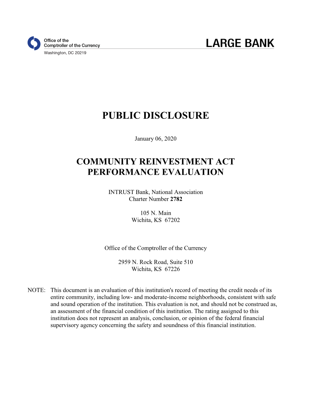 Community Reinvestment Act Performance Evaluation Charter No