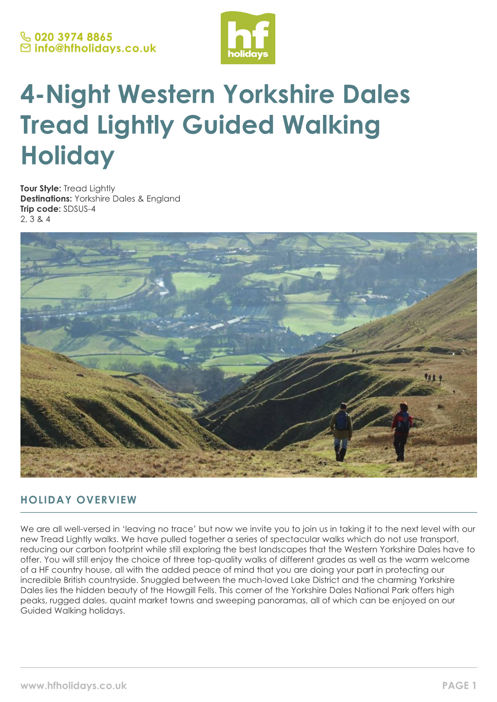 4-Night Western Yorkshire Dales Tread Lightly Guided Walking Holiday