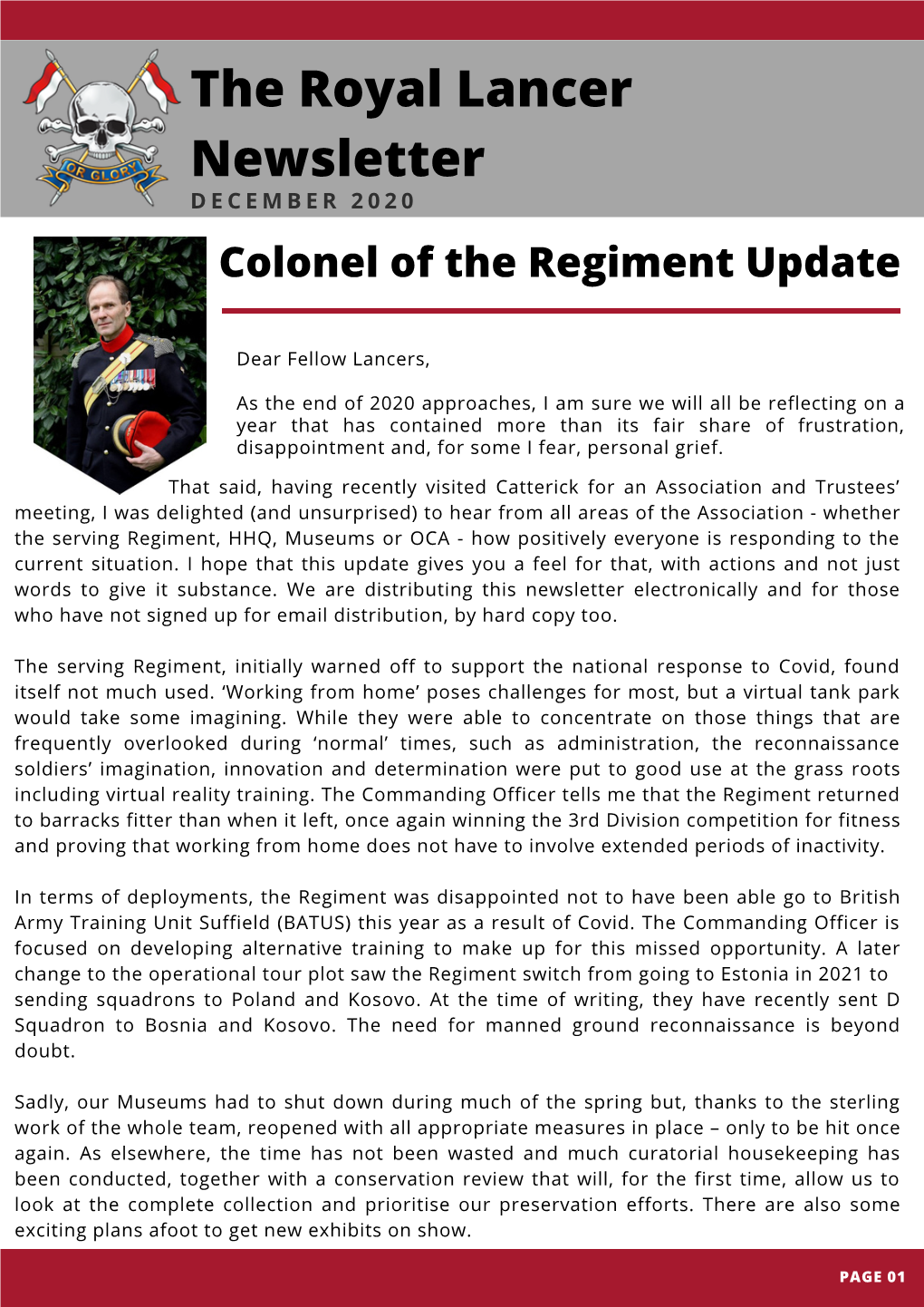 Colonel of the Regiment Update