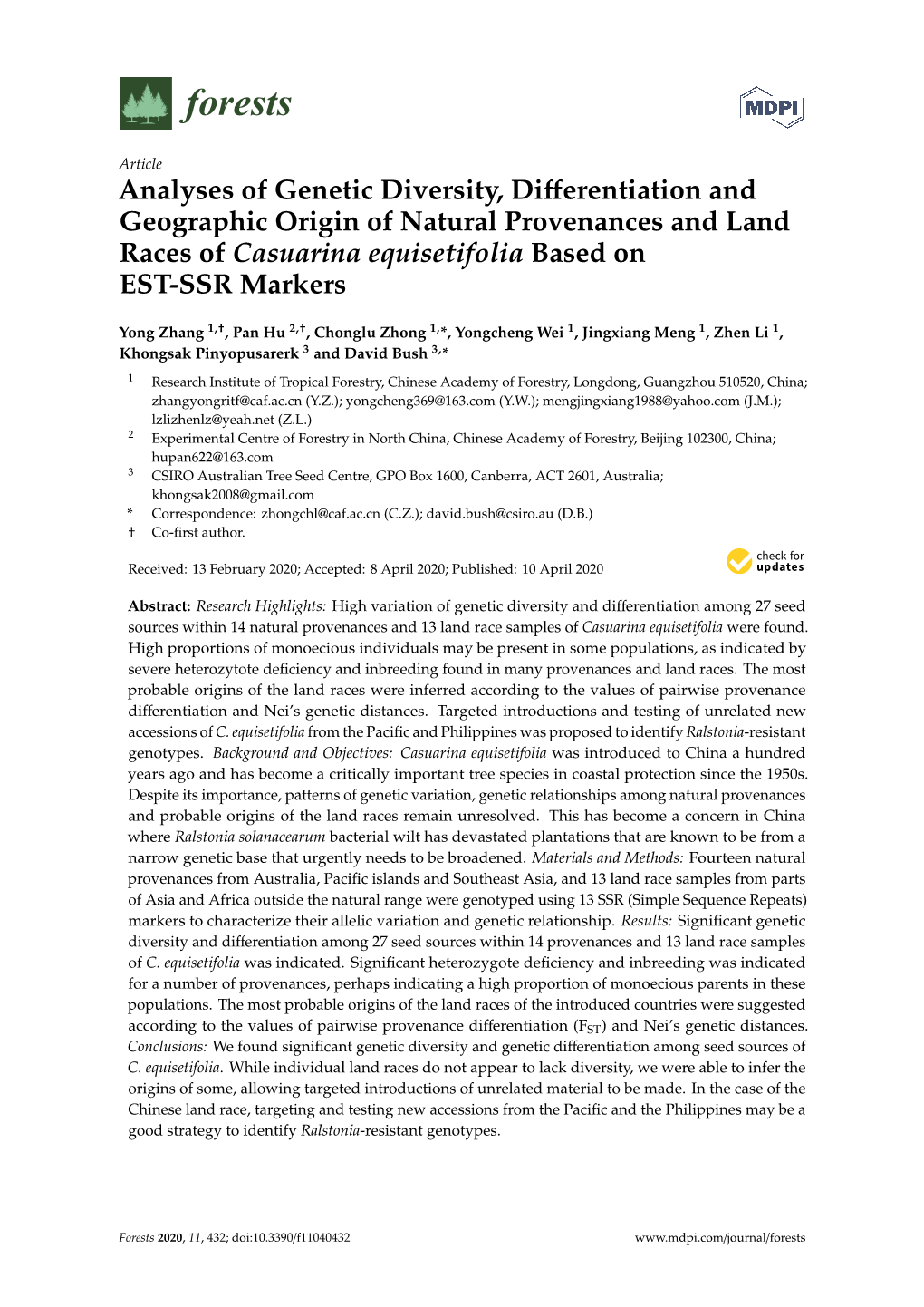 Analyses of Genetic Diversity, Differentiation and Geographic