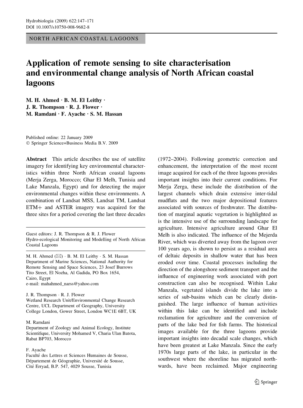 Application of Remote Sensing to Site Characterisation and Environmental Change Analysis of North African Coastal Lagoons