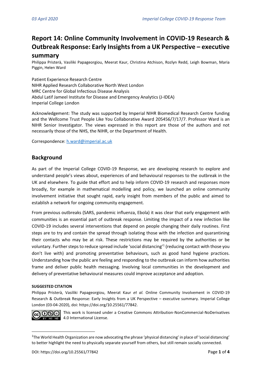 Report 14: Online Community Involvement in COVID-19 Research & Outbreak Response