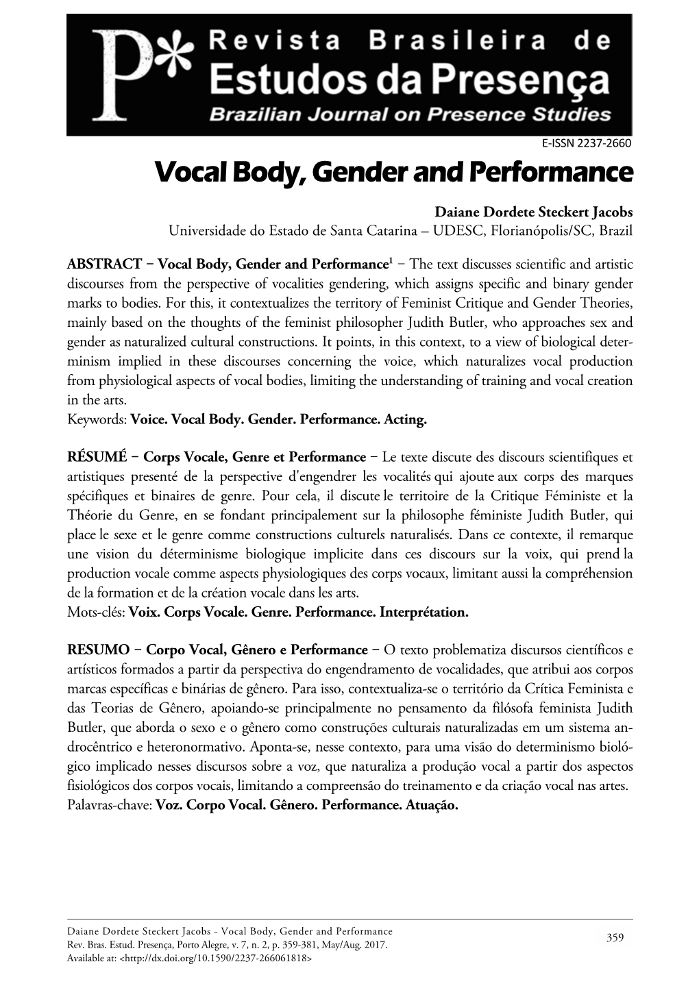 Vocal Body, Gender and Performance