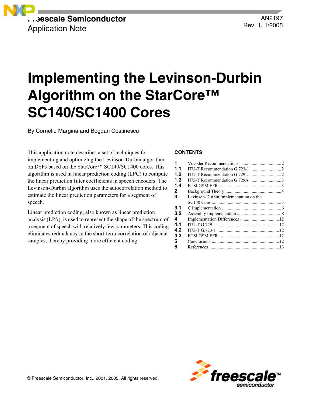 Implementing the Levinson-Durbin Algorithm on the Starcore SC140/SC1400 Cores