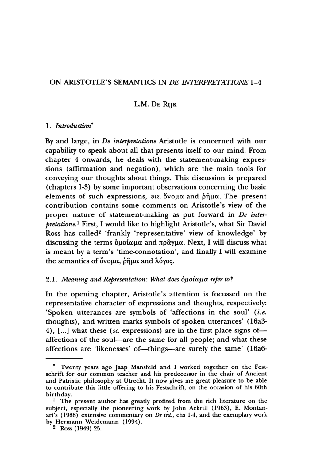 ON ARISTOTLE's SEMANTICS in DE INTERPRETATIONE 1-4 by And