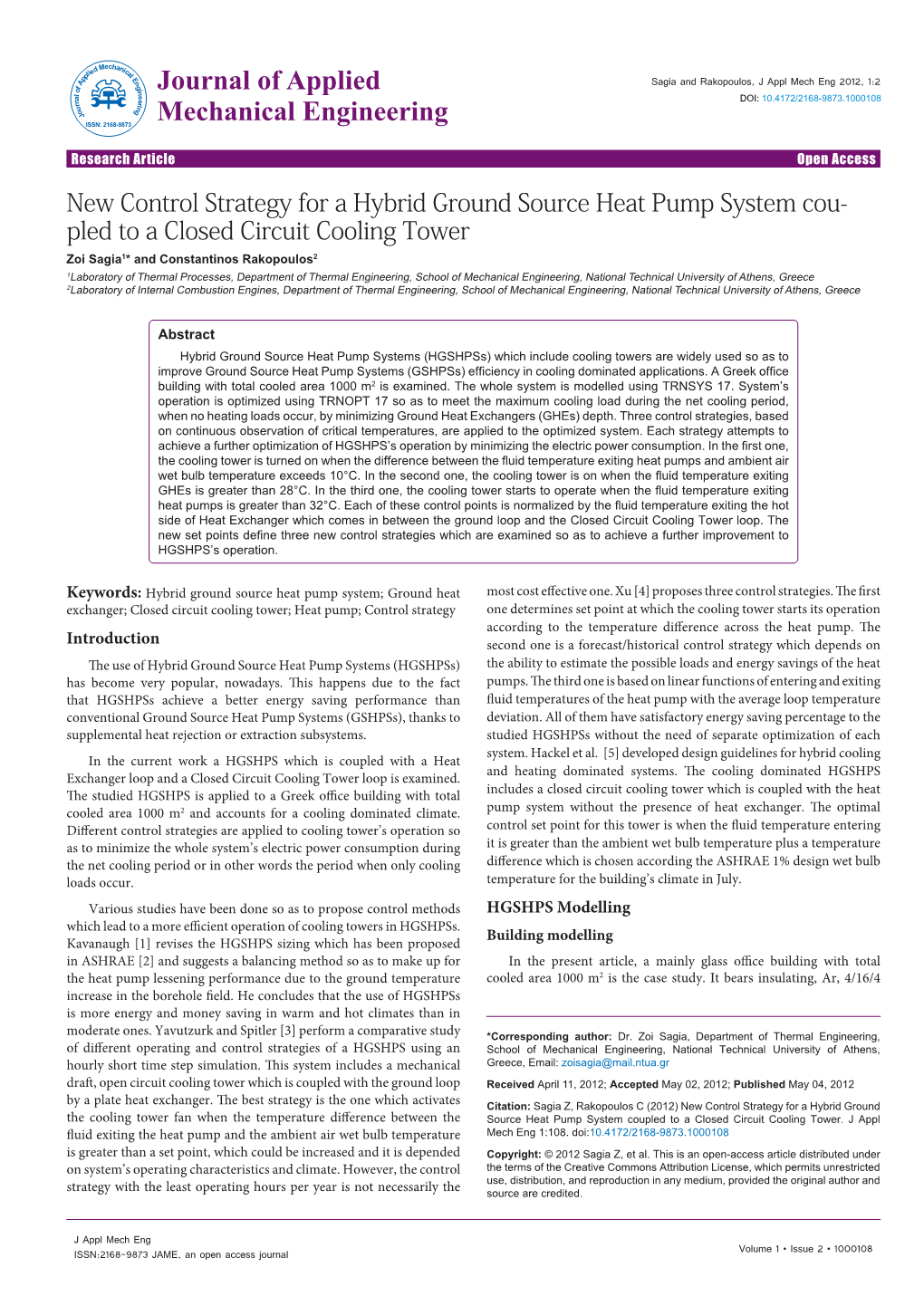 New Control Strategy for a Hybrid Ground Source Heat Pump System