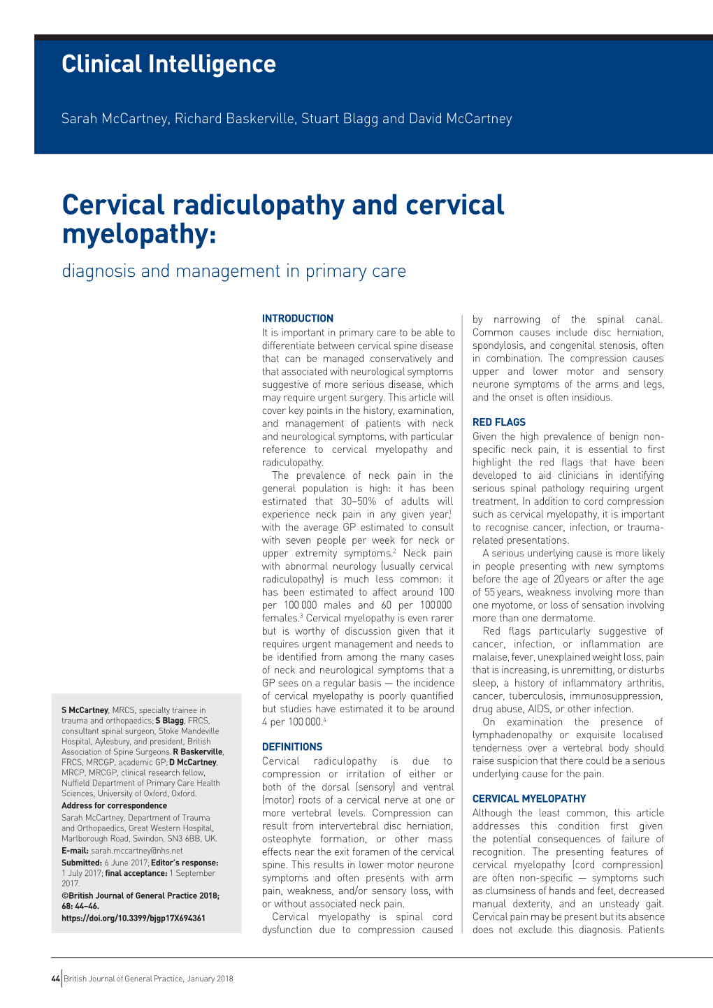 Cervical Radiculopathy and Cervical Myelopathy: Diagnosis and Management in Primary Care