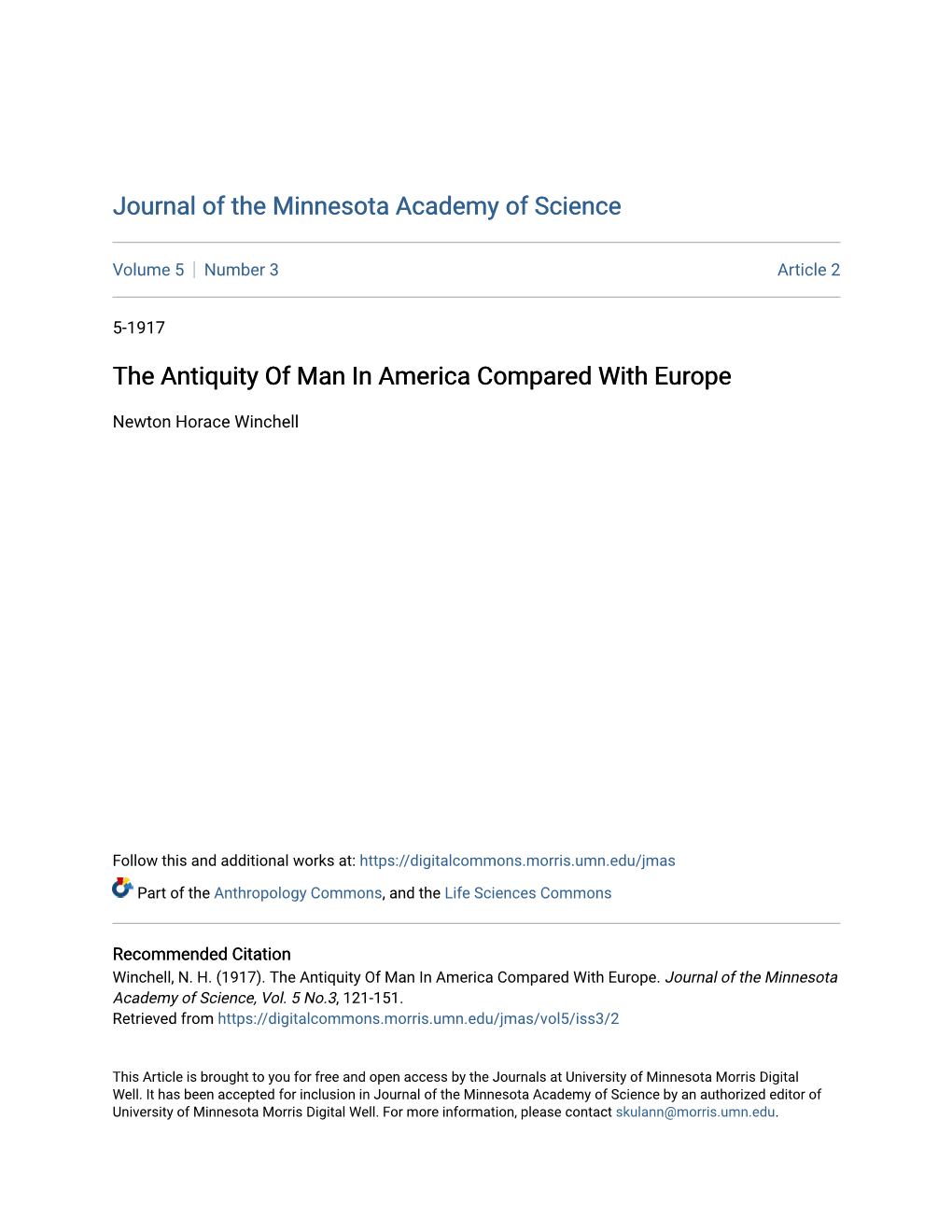 The Antiquity of Man in America Compared with Europe