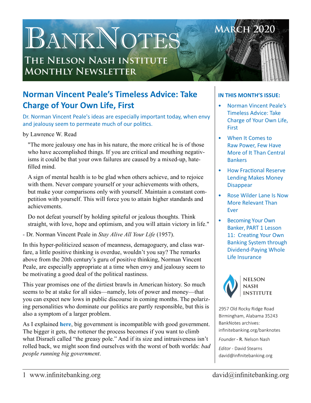 Banknotes - the Nelson Nash Institute Monthly Newsletter - July 2019 March 2020 Banknotes the Nelson Nash Institute Monthly Newsletter