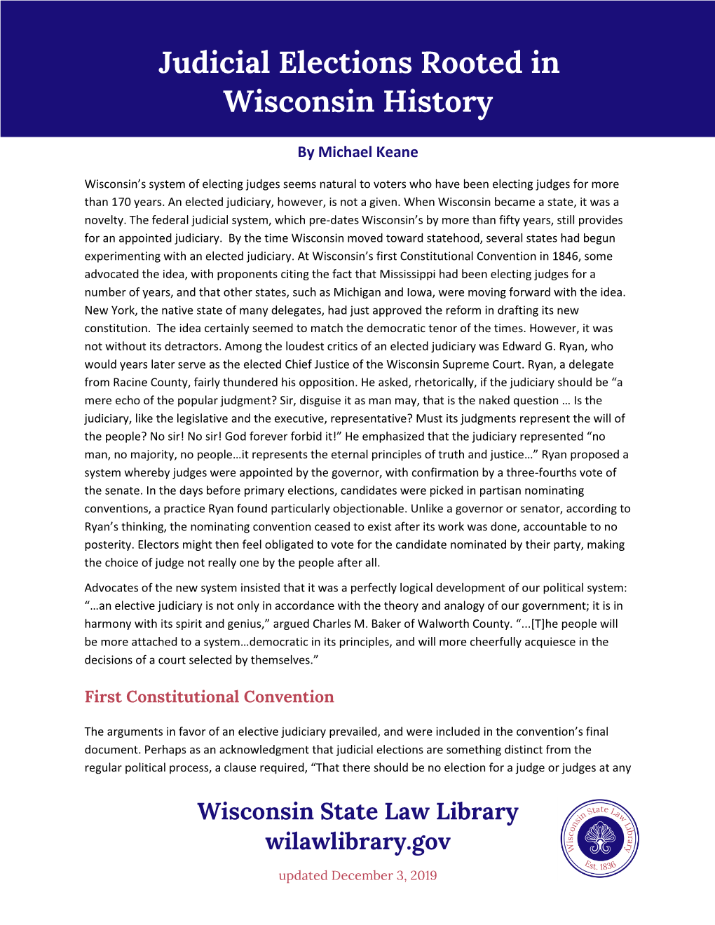 Judicial Elections and Wisconsin History