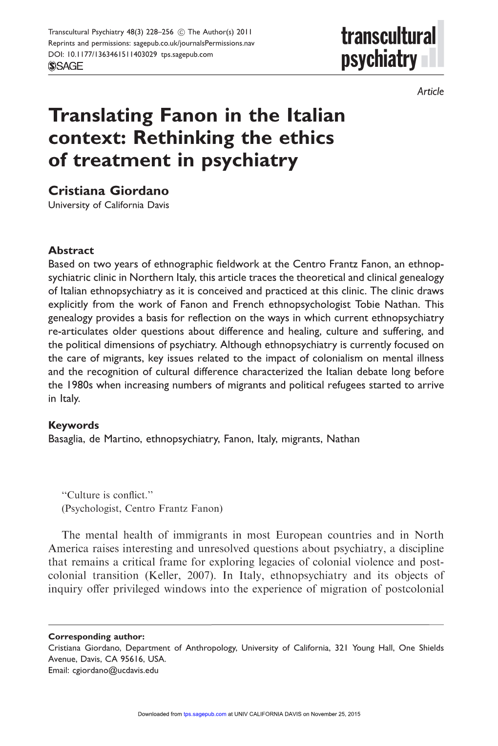 (2011) Translating Fanon in the Italian Context: Rethinking the Ethics Of